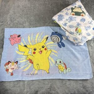 Vintage 90s Pokemon Springs Twin Sheet & Pillowcases Set Made in USA Ash Pikachu